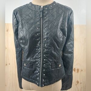 Therapy By Lane Crawford Black Studded Faux Leather Jacket Size Large